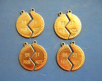 4 Pr. of Vintage Brass 25mm Best Friends Charm Pendants