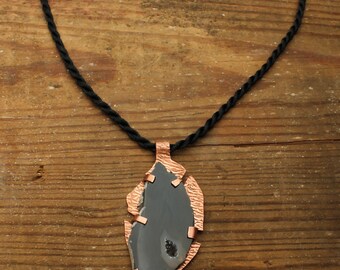 Agate Copper Necklace Agate Druzy Cabochon in Copper