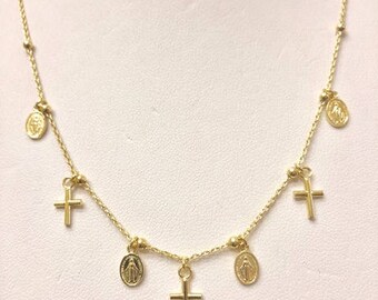 14K Yellow gold Rosary necklace 18"