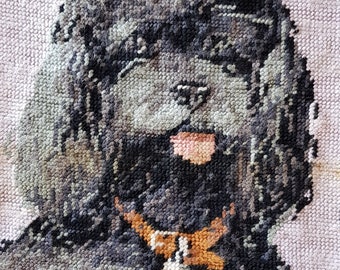 Vintage French needlepoint tapestry - Poodle - Dog needlepoint - Finished needlepoint