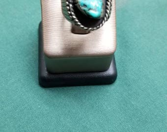 Vintage turquoise/Sterling natural cut ring. Size 6