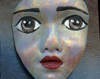 Polymer Clay One of a Kind 2" Abstract Detailed Face Cab Un Drilled ABFC 1