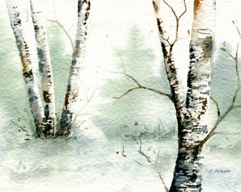 Winter Landscape Painting Original Watercolor