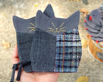 Cat coaster pack of 2 drinks, Animal coaster, Handmade coaster, Fabric coaster, Drinkware, Gift