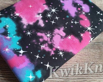 Cosmic, universe, star, cotton lycra, stretch, knit, fabric, four way stretch, cotton spandex, pink, mint, purple, black