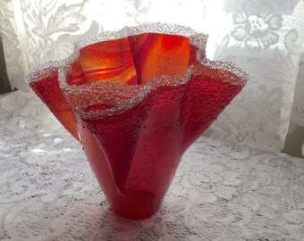 Fused Glass Autumn Vase, Orange Amber Crystal Glass Vase, Kiln Formed Candle Holder
