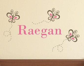 Girl Butterflies Wall Decal - Personalized Name Vinyl Wall Decal - Monogrammed Vinyl Lettering - Girls Room Decor - Baby Girl Nursery