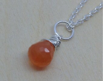 Bright Orange Carnelian Pendant, Carnelian Necklace, Carnelian Briolette, 8mm, Natural Carnelian Gemstone, Sterling Silver, Gold Filled