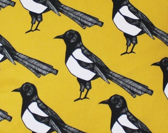 Yellow Magpie Fabric - fabric by the metre - upholstery fabric - curtain fabric - bird fabric - designer fabric - yellow fabric - home decor