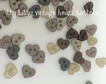 Hearts button pack, tiny heart buttons,itty bitty buttons, vintage heart buttons, linen look buttons, small buttons