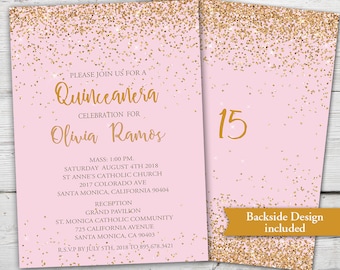 Pink and Gold Quinceanera Invitation, Quinceanera Invites, Gold and Pink Quince Invites, Pink Quinceanera Invitation, Quinceañera Invite