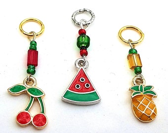 Hearing Aid Charms: Sweet Treats Petites with Czech Glass Bead Accents! Pineapple, Cherries, and Watermelon!