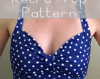 SALE! Sewing PDF Pattern and Tutorial for Retro Style Yoga, Dance, or Swimsuit Top