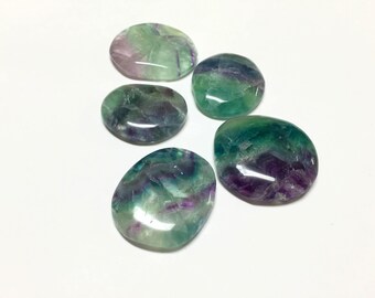 Fluorite Worry Stone with Velvet Bag - Fluorite Palm Stone, Rainbow Fluorite, Natural Crystal Healing, Chakra