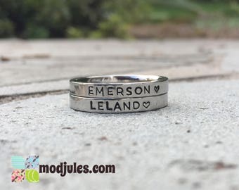 Stacking Rings, Personalized Name Ring, Custom Hand Stamped Stainless Steel Ring, Initials Ring, Monogram Ring, Mom Ring,