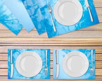 4 Turquoise placemats printed on Vinyl fabric - Blue Table linen - Wedding gift idea