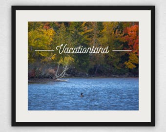 Loon and Foliage - Vacationland Design Wall Art and Canvas Print