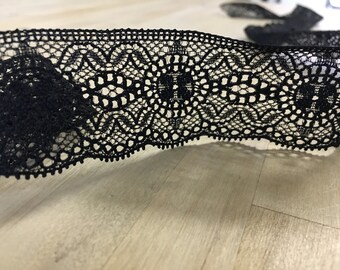 Black lace trim, stretch lace trim, elastic floral lace trim