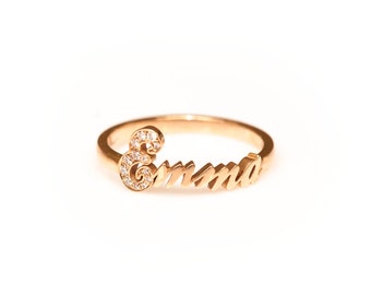 Gold Name Ring, Diamonds Name Ring, 14k - 18K Name Ring, Letters Ring, Personalized Ring, Unique Name Ring, Custom Name Ring, Word Ring.