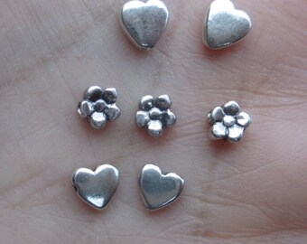 Sterling Silver Heart or Flower Beads(2,4,6 or 10 beads)