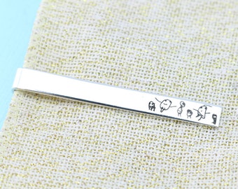 Father's Day - Mens Personalized - Tie Clip Mens - Child's Drawing - Father's Day Gift - Actual Handwriting - Tie Bar
