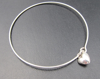 Tiny Heart Charm Bracelet, Silver Heart Bracelet, Heart Bangle, Tiny Bracelet, Tiny Bangle Bracelet, Small Bracelet, Small Bangle Bracelet