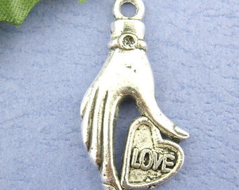 1 pendant charm love heart hand 16 * 31 mm