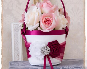 Burgundy Flower Girl Basket, Burgundy Flower Girl Basket, Wine Petal Basket, Wedding Decor, Wedding Accessories, Custom Color Wedding
