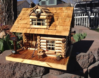 Custom Hand Made Miniature Log Cabin / Birdhouse