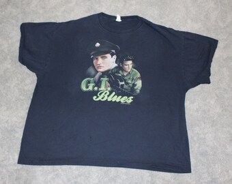Vintage 60s 70s Clothing Elvis Presley Gi Blues Movie Jerzees Brand Mens Size 3XL XXXL or Oversized Womens Retro Black Short Sleeve T Shirt
