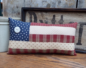 Primitive Flag Pillow, Patchwork Flag Pillow, Patriotic, Cupboard Tuck, Shelf Tuck, Americana, Primitive American Flag, Red White and Blue