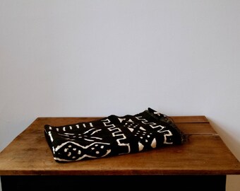 Vintage Black and White African Mud Cloth Textile 48" x 67"