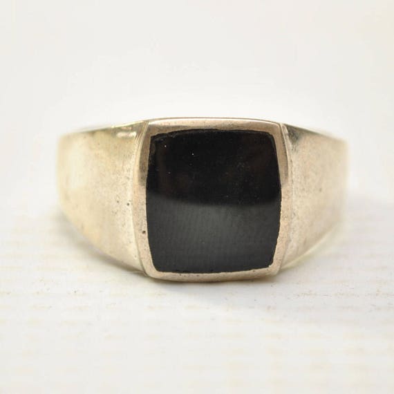Onyx Large Square Stone in Plain Sterling Silver Ring Sz 12 #8786
