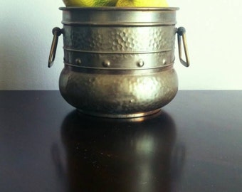 Vintage Rustic Hammered Brass Pot Planter With Handles Patina Germany FREE SHIPPING