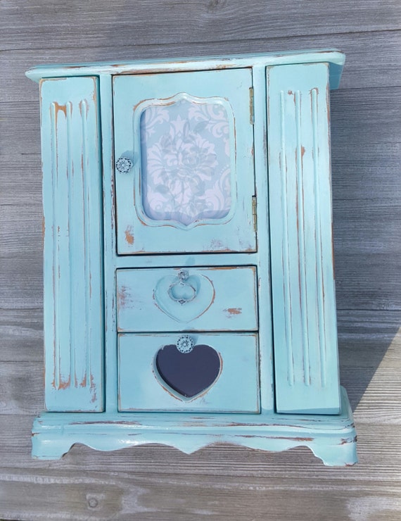 Robin Egg Blue Jewelry Armoire Shabby Cottage Decor Jewelry