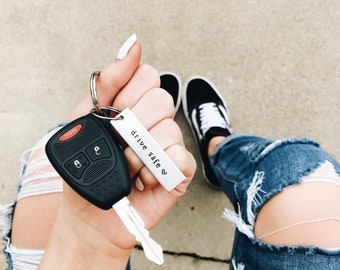 Drive Safe Keychain // Hand Stamped Keytag // Drive Safe