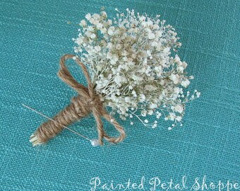 Dried Baby's Breath Boutonniere/ Men's Rustic Wedding Boutonniere/ Groom's Boutonniere/ Groomsmen Boutonniere