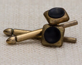 Black and Gold Swank Shirt Studs Cuff Links Vintage Men's Accessories Tuxedo Button Shirt Add On 7UU