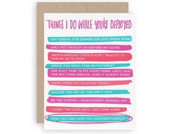 Things I Do While You're Deployed- Letterpress Greeting Card