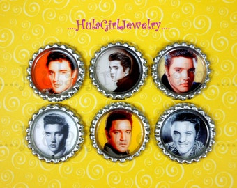 Elvis Bottle Cap Magnet Set, Legend, Rock and Roll Music, Magnet Set of 6