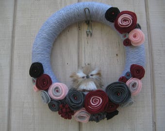 Yarn wreath//Owl Wreath//Gray Wreath
