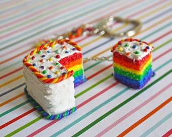 Miniature Food, Polymer Clay Keychain, Cake Keychain, Kawaii Key Chain, Heart Key Ring, Bff Gift, Gay Pride, LGBT, Rainbow Key Chain