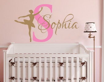Ballerina WALL DECAL GIRL Name Dancing Nursery Ballet Dance Vinyl Decals Sticker Custom Decals Personalized Girls Bedroom Decor Room x272