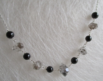 Herkimer quartz & black spinel sterling silver necklace