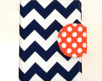Nook Glowlight Plus Case, Kindle Fire HD Cover, Tennessee Virginia Navy Chevron Tangerine Dot Auburn eReader Cover