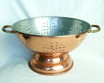 Vintage copper colander with brass handles…Portuguese copper colander...copper strainer…made in Portugal.