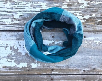 Infinity Scarf Plaid Scarf Baby Scarf Chunky Scarf Teal Black Scarf Bib Scarf Baby Toddler Scarf Baby Infinity Scarf Drool Bib Kids Scarf