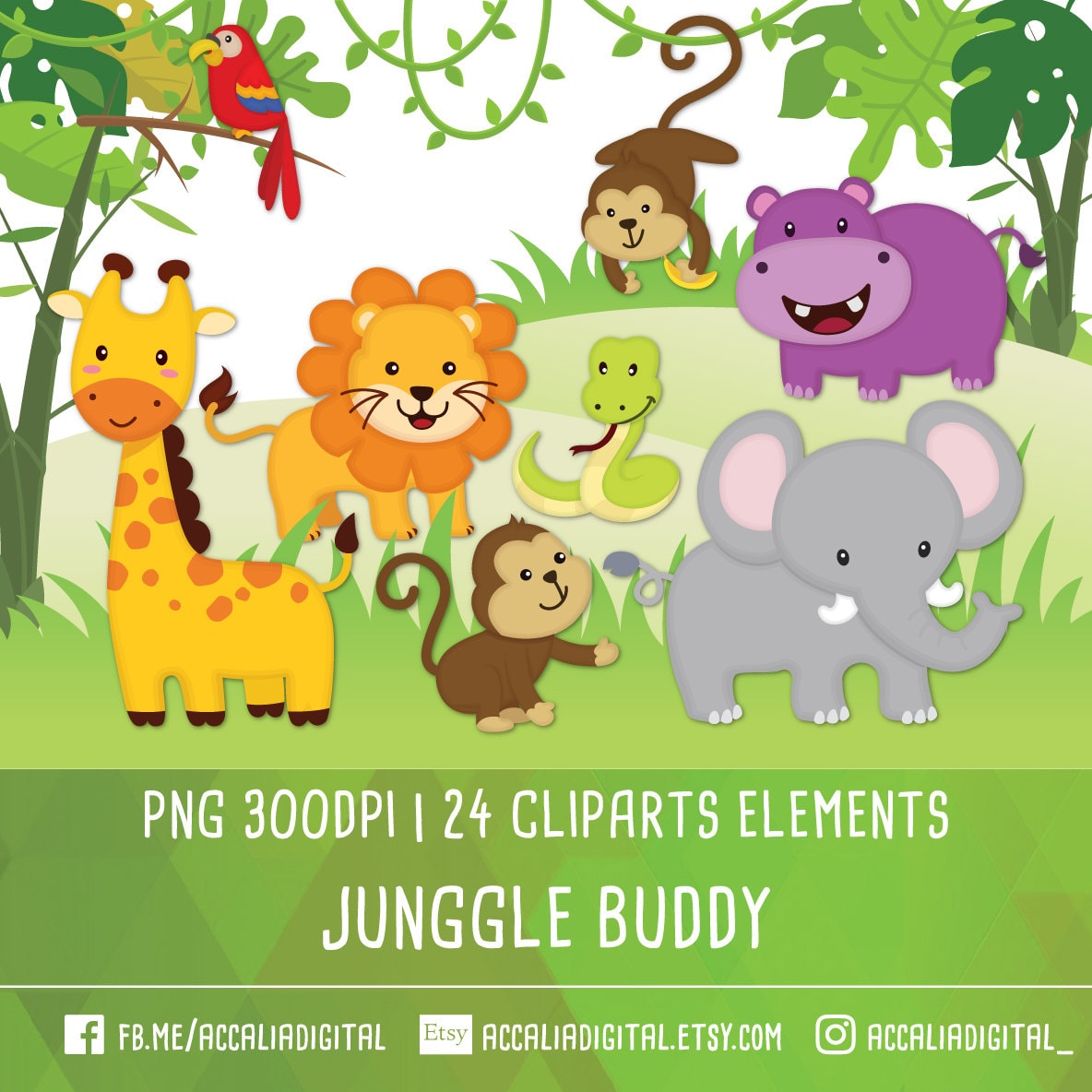 Jungle animal clipart, Jungle Friends clipart, Jungle ...