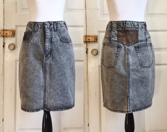 1980s / 80s vintage black denim high waist skirt by Weathered Blues • S/M