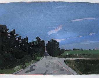 Half Way, August 4, Original Summer Landscape Painting on Paper, Stooshinoff